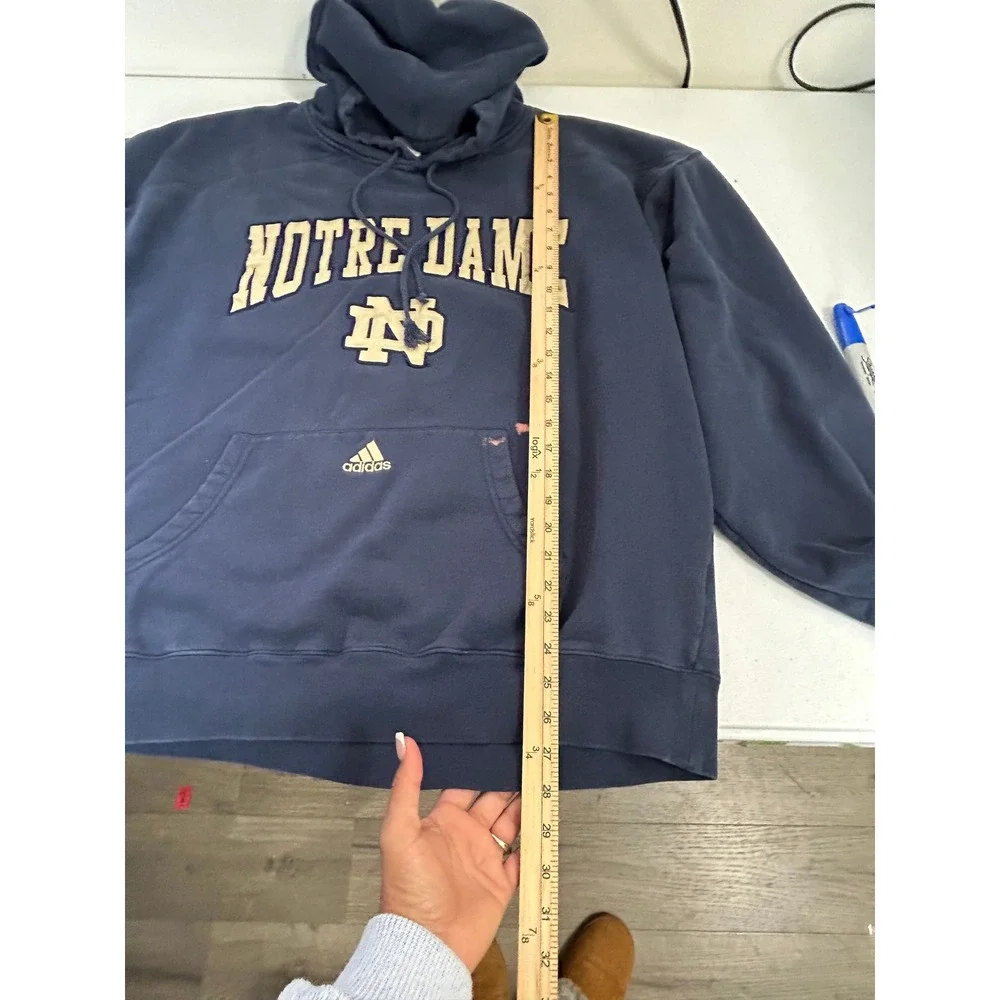 Vintage Adidas Notre Dame Fighting Irish‎ Navy Blue Hoodie Sweatshirt Mens XL